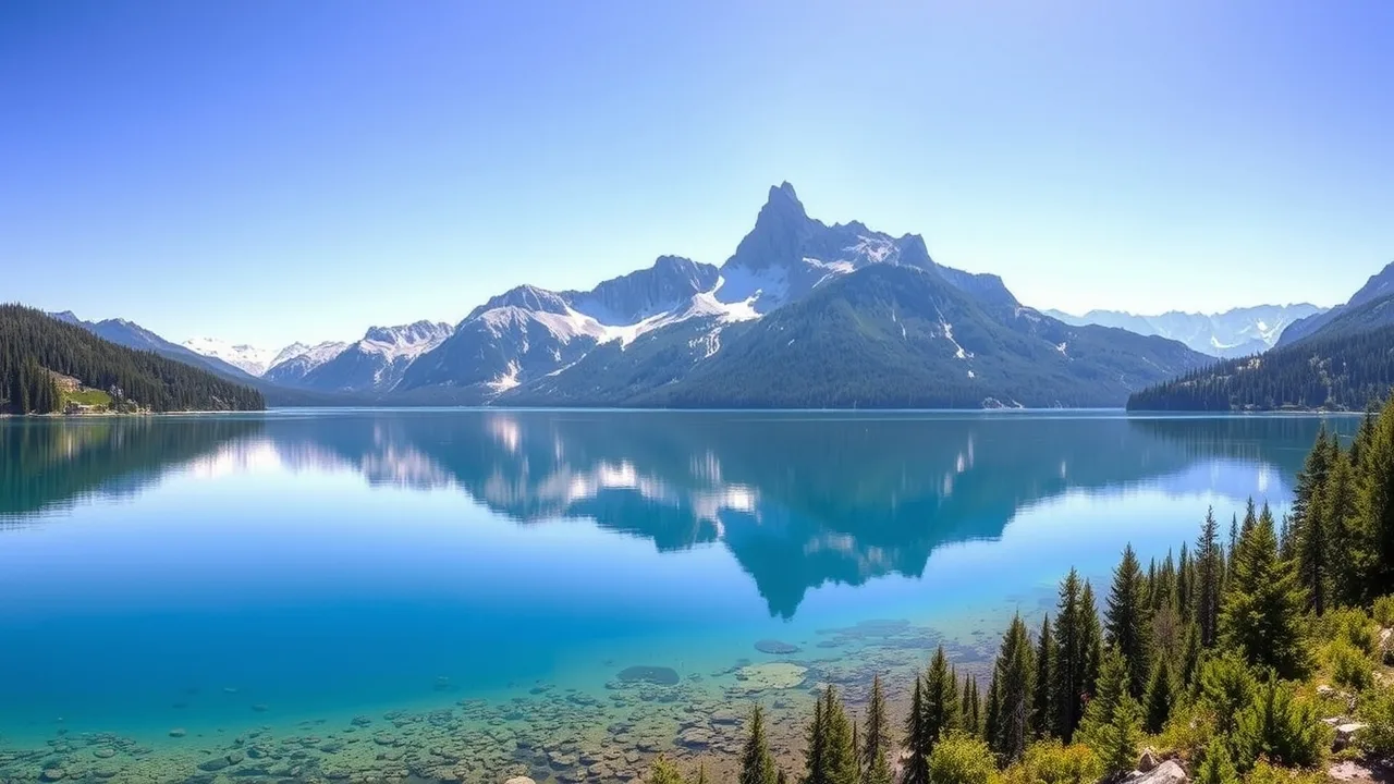 Jezero Dürrensee s odrazem hory Monte Cristallo