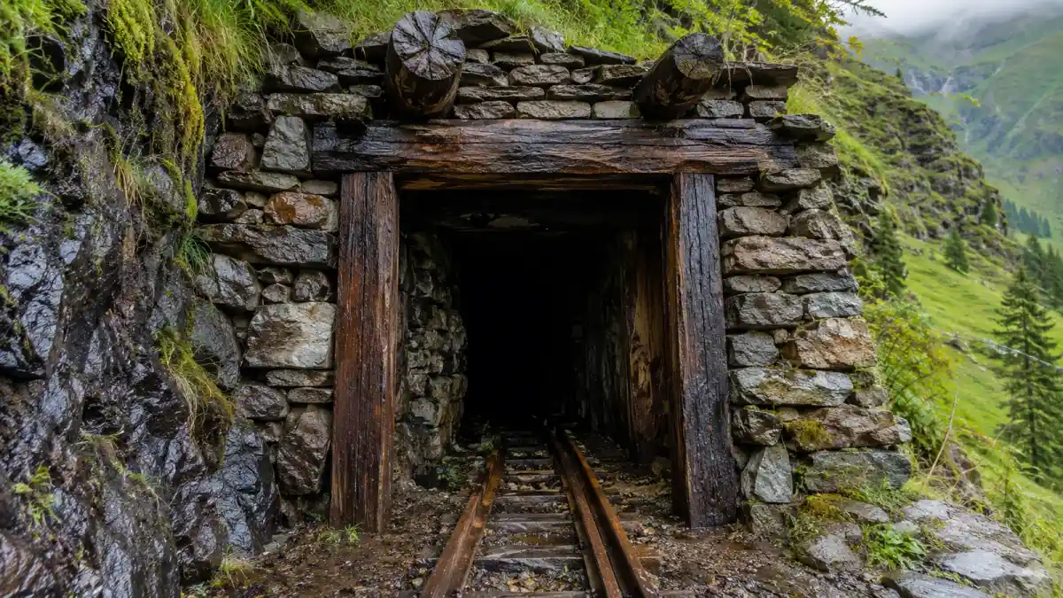 Vstup do štoly měděného dolu v Prettau v závěru údolí Ahrntal