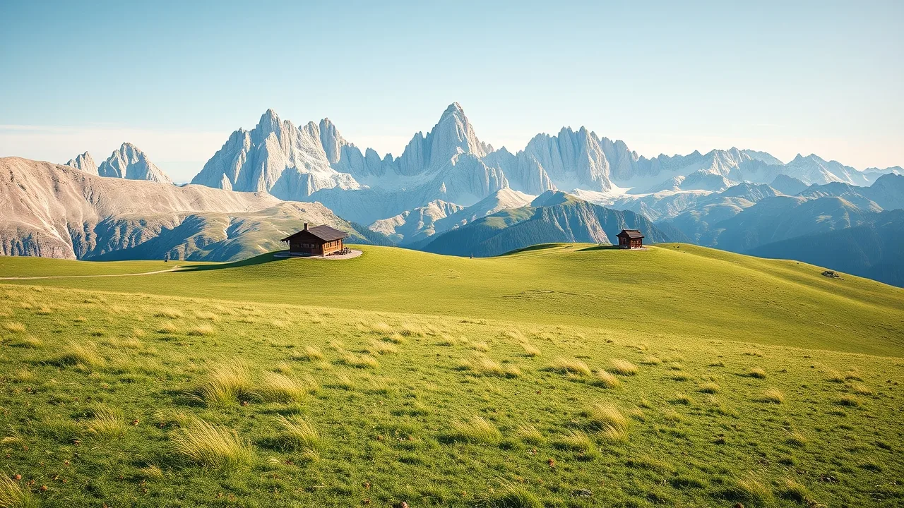 Vysokohorská plošina Plätzwiese s panoramatem Dolomit